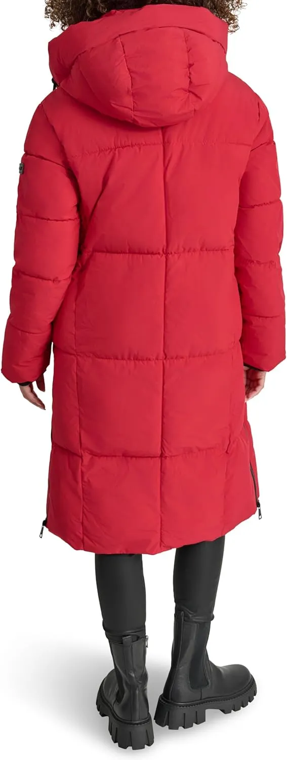 DKNY Women's Hooded Long Down Alternative Puffer Jacket