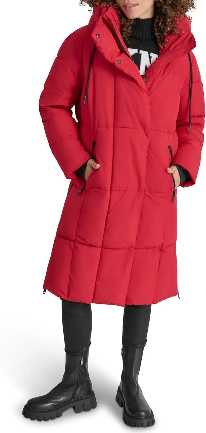 DKNY Women's Hooded Long Down Alternative Puffer Jacket