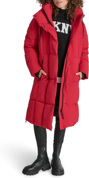 DKNY Women's Hooded Long Down Alternative Puffer Jacket