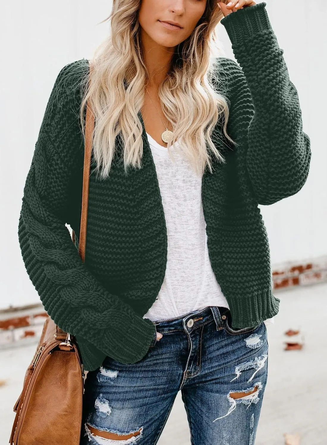 Dokotoo Womens Open Front Long Sleeve Chunky Knit Cardigan Sweaters Loose Outwear Coat