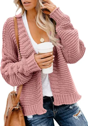 Dokotoo Womens Open Front Long Sleeve Chunky Knit Cardigan Sweaters Loose Outwear Coat