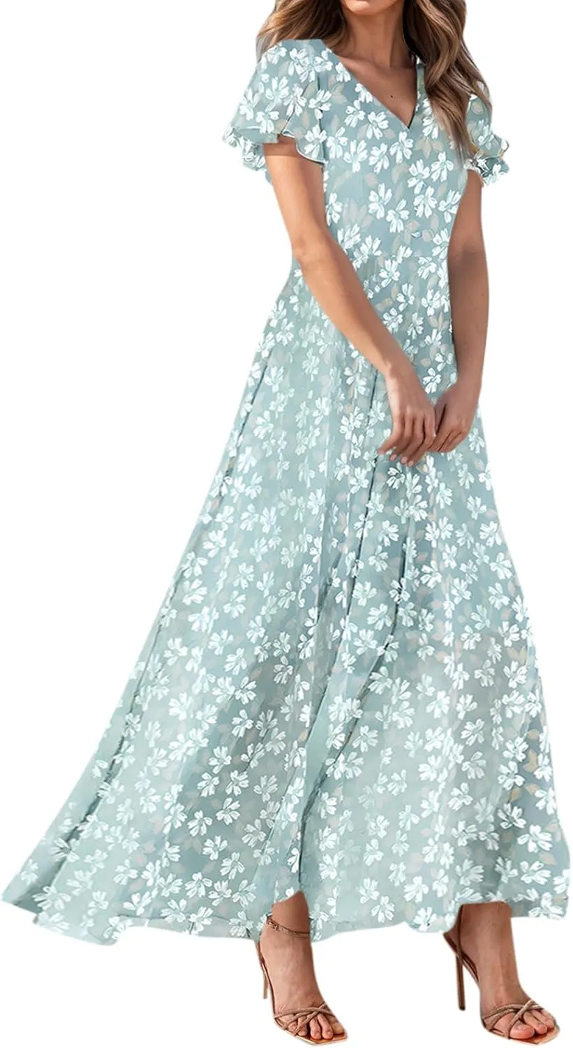 Easter Dresses for Women 2025 Swing Flowy Ruffle Hem Swing A-Line Womens Dresses Summer Spring Chiffon Dresses
