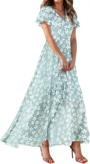 Easter Dresses for Women 2025 Swing Flowy Ruffle Hem Swing A-Line Womens Dresses Summer Spring Chiffon Dresses