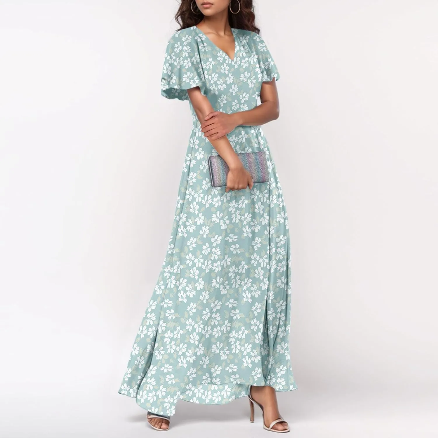 Easter Dresses for Women 2025 Swing Flowy Ruffle Hem Swing A-Line Womens Dresses Summer Spring Chiffon Dresses