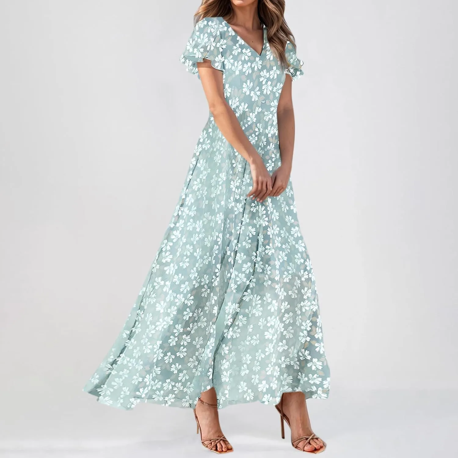 Easter Dresses for Women 2025 Swing Flowy Ruffle Hem Swing A-Line Womens Dresses Summer Spring Chiffon Dresses