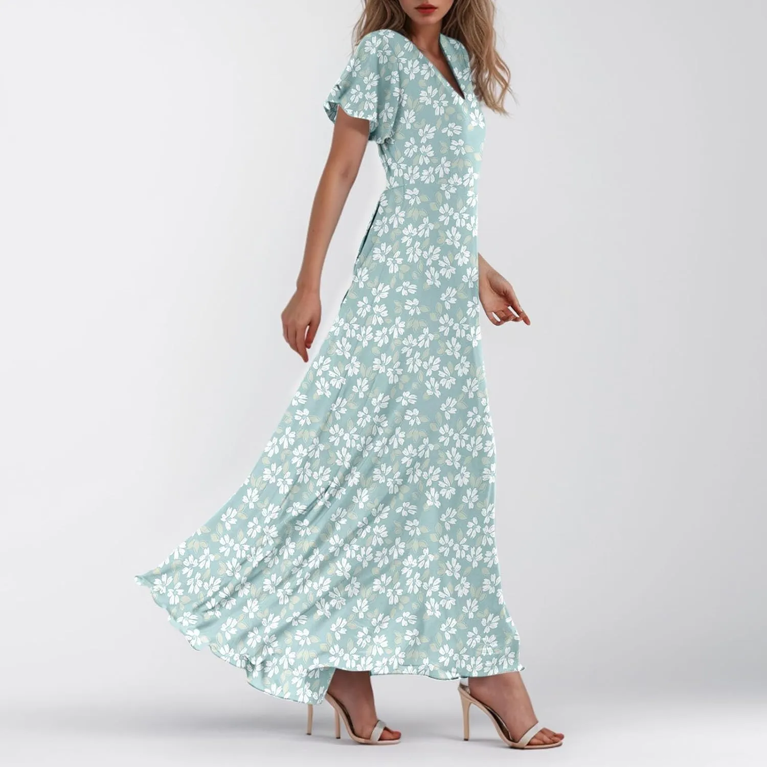 Easter Dresses for Women 2025 Swing Flowy Ruffle Hem Swing A-Line Womens Dresses Summer Spring Chiffon Dresses