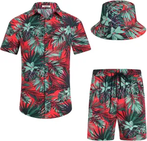 EISHOPEER Men's Flower Hawaiian Sets Casual Short Sleeve Shirt and Shorts Suits Outfits with Bucket Hats