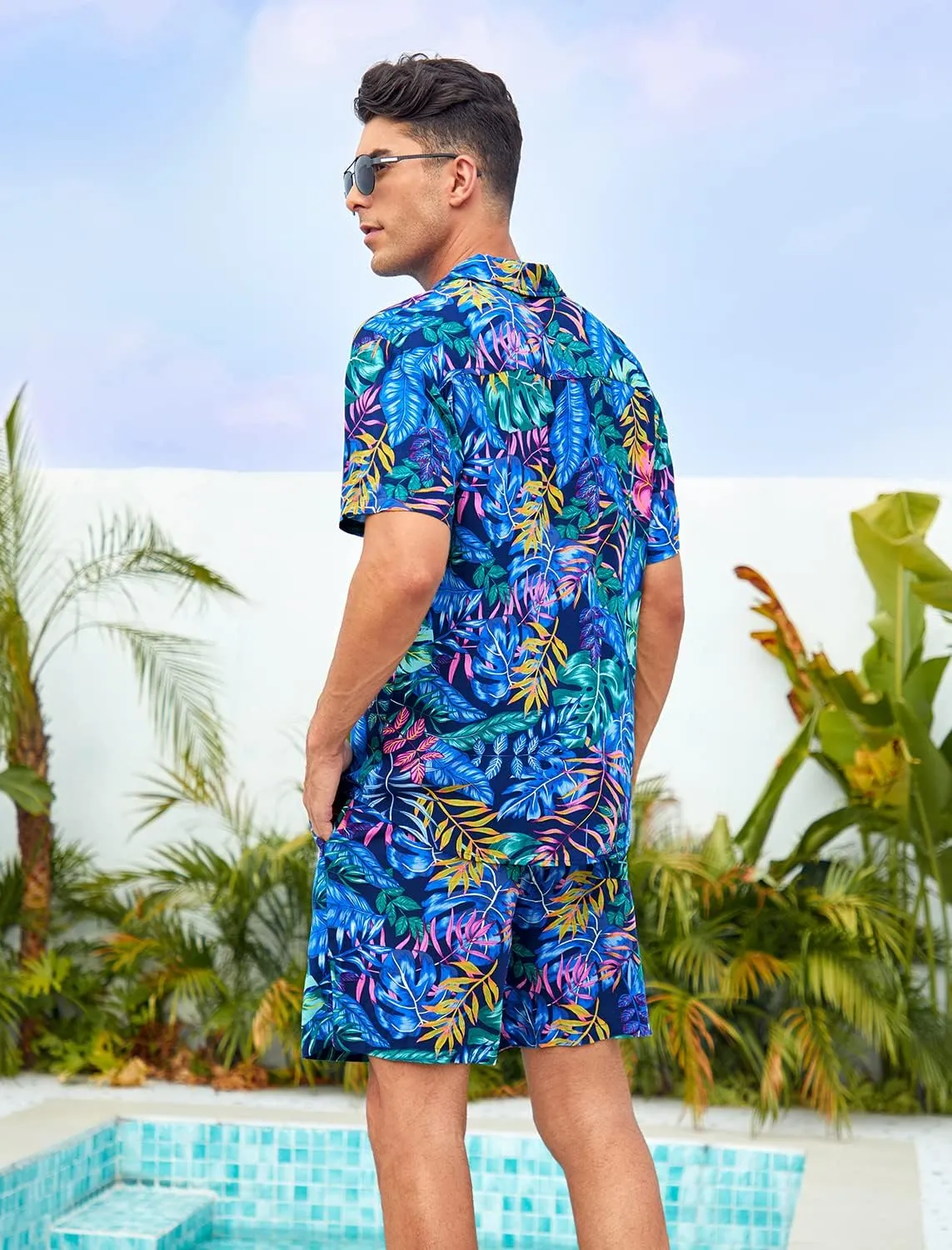 EISHOPEER Men's Flower Hawaiian Sets Casual Short Sleeve Shirt and Shorts Suits Outfits with Bucket Hats