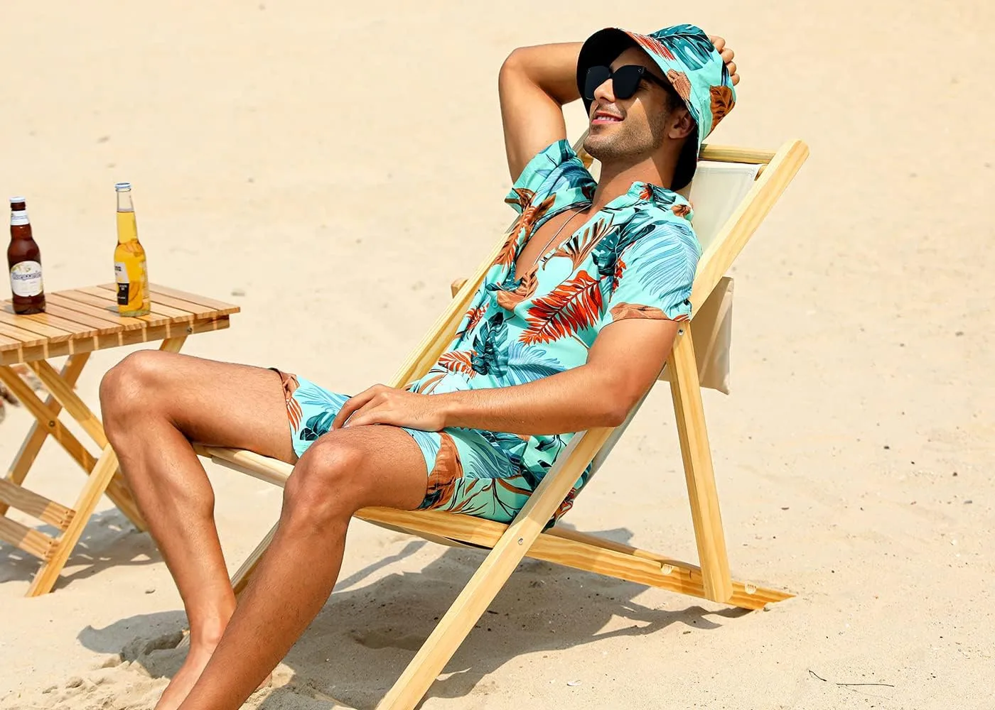 EISHOPEER Men's Flower Hawaiian Sets Casual Short Sleeve Shirt and Shorts Suits Outfits with Bucket Hats