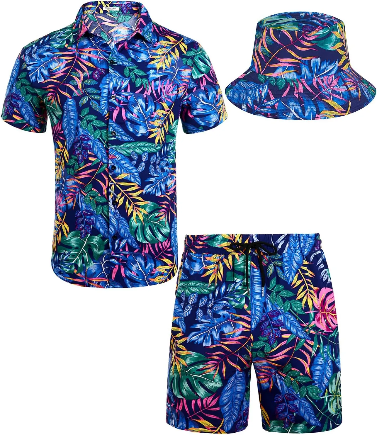 EISHOPEER Men's Flower Hawaiian Sets Casual Short Sleeve Shirt and Shorts Suits Outfits with Bucket Hats