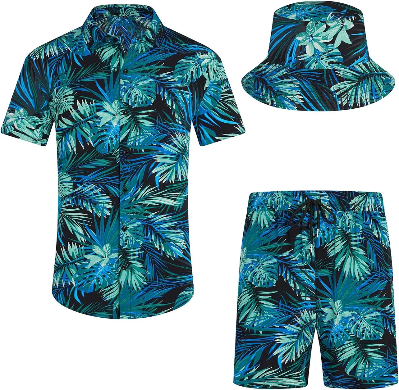 EISHOPEER Men's Flower Hawaiian Sets Casual Short Sleeve Shirt and Shorts Suits Outfits with Bucket Hats
