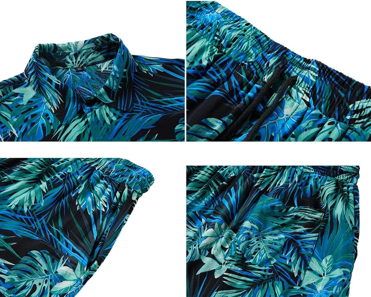 EISHOPEER Men's Flower Hawaiian Sets Casual Short Sleeve Shirt and Shorts Suits Outfits with Bucket Hats