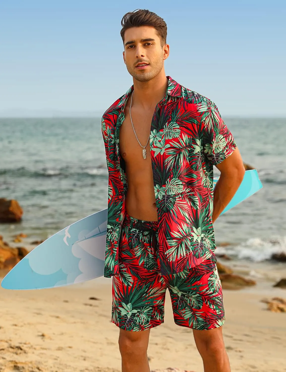EISHOPEER Men's Flower Hawaiian Sets Casual Short Sleeve Shirt and Shorts Suits Outfits with Bucket Hats