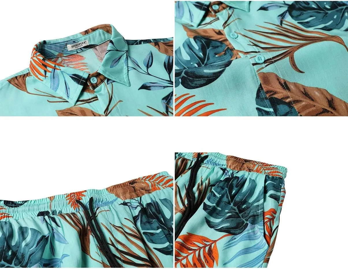 EISHOPEER Men's Flower Hawaiian Sets Casual Short Sleeve Shirt and Shorts Suits Outfits with Bucket Hats