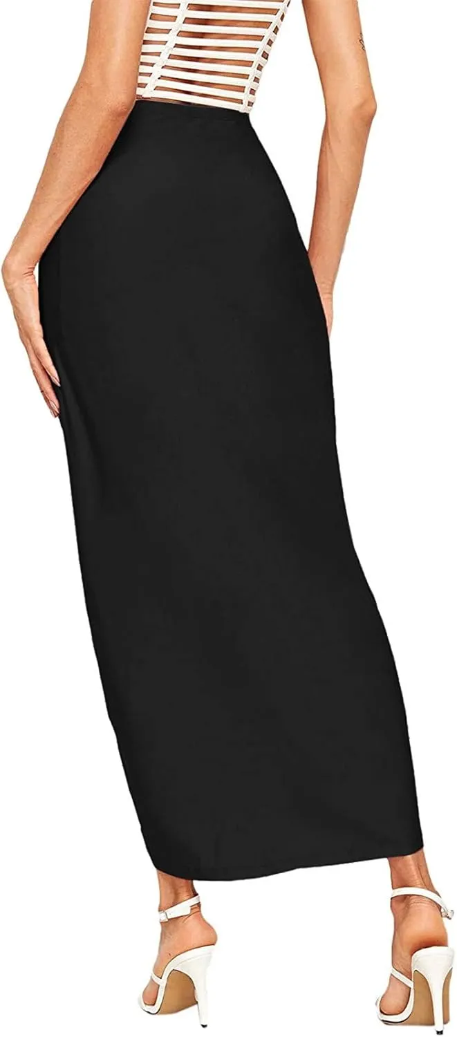Elastic Draped Asymmetrical Casual Solid Waist Maxi High Wrap Slit Skirt Women's Skirt Tree Skirt Box