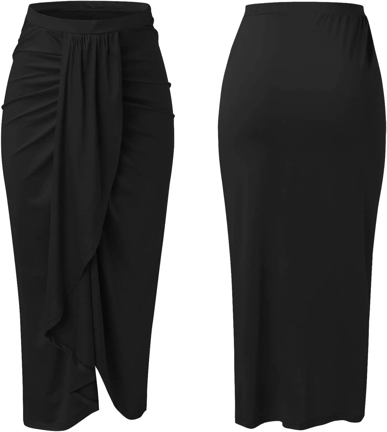 Elastic Draped Asymmetrical Casual Solid Waist Maxi High Wrap Slit Skirt Women's Skirt Tree Skirt Box