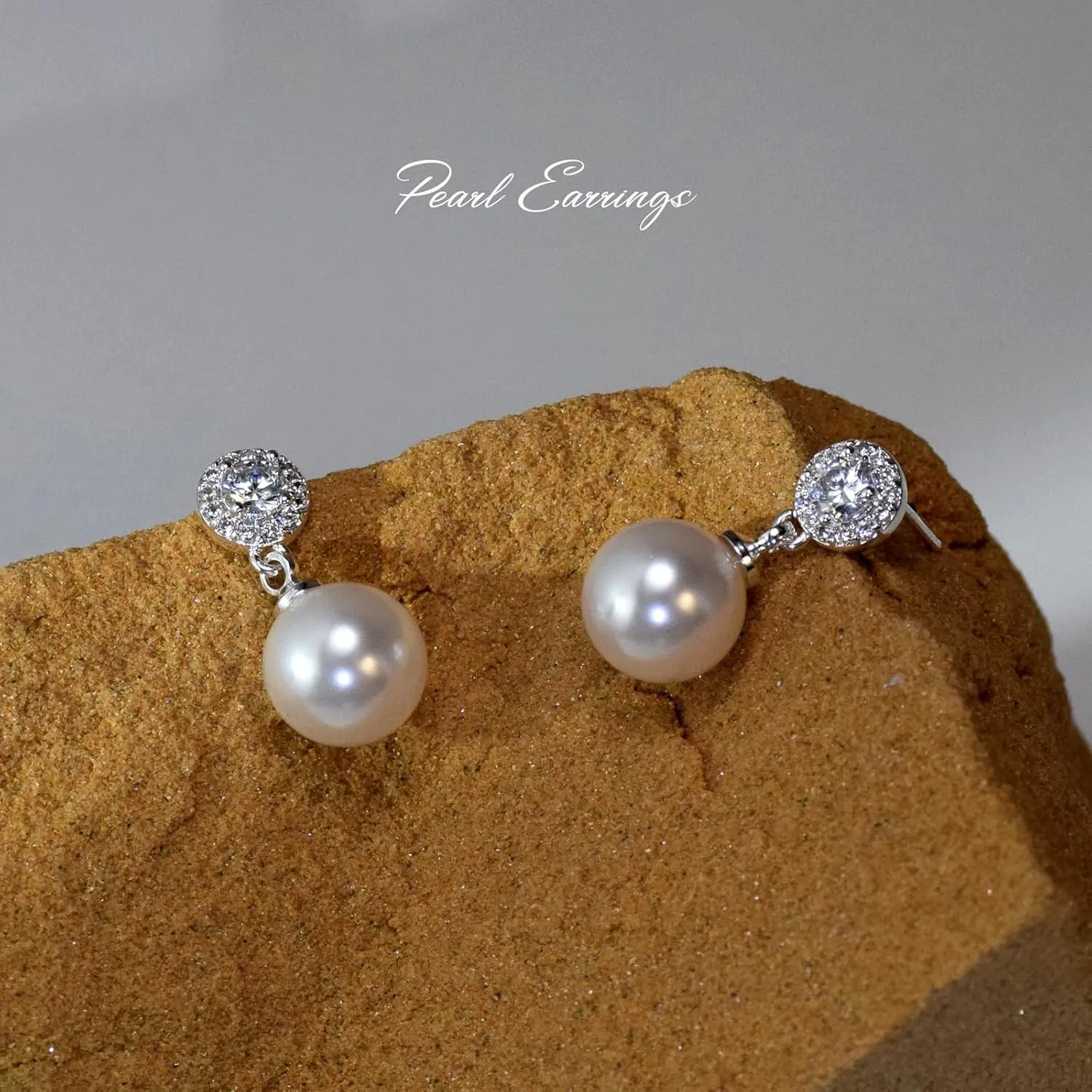 Elegant Diamond Pearl Drop Earrings 925 Sterling Silver Post Cubic Zirconia Crystal Dangle Pearl Earrings for Brides Bridesmaids Wedding Party Everyday Wear