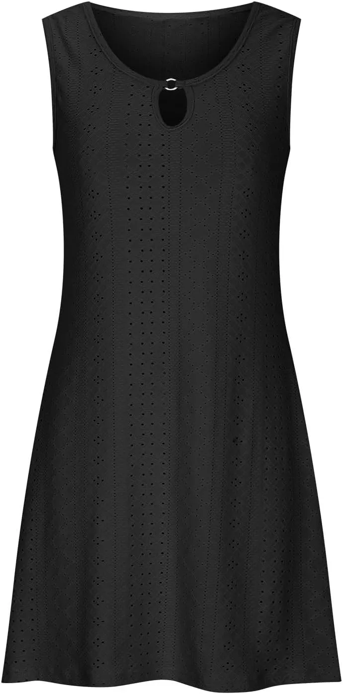 Eyelet Dress for Women, Summer Dresses 2025, Casual Vacation Beach Short Midi Beach Sundresses, Sleeveless Tank Dress