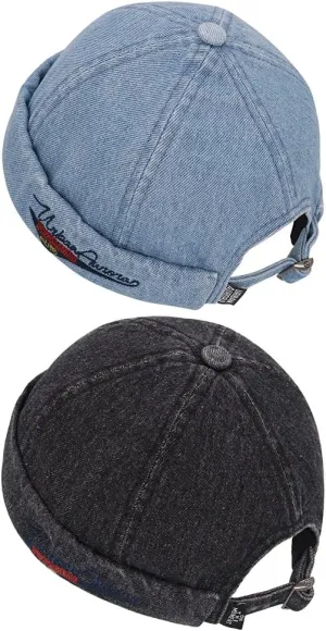 Fashion Denim Beanie Hat Vintage Docker Cap for Men Women Fashion Brimless Cuff Hats