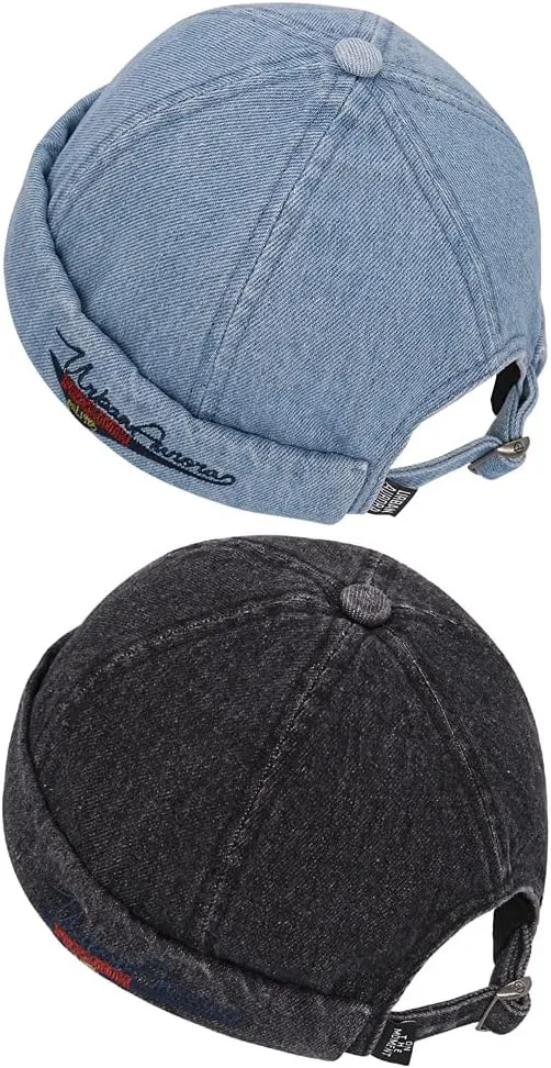 Fashion Denim Beanie Hat Vintage Docker Cap for Men Women Fashion Brimless Cuff Hats