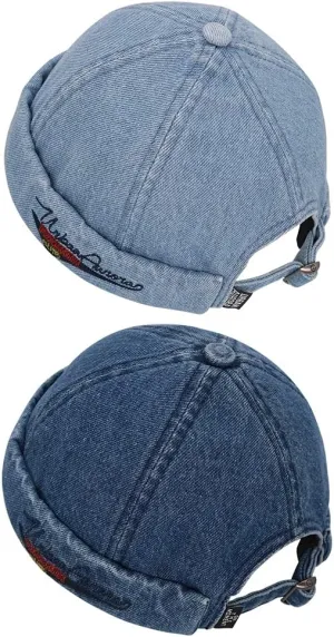 Fashion Denim Beanie Hat Vintage Docker Cap for Men Women Fashion Brimless Cuff Hats