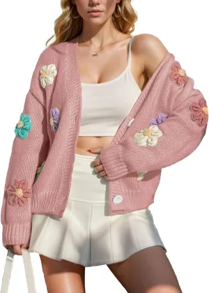 FindThy Womens Cute Floral Print Cardigan Long Sleeve Button Up Cardigans Sweaters