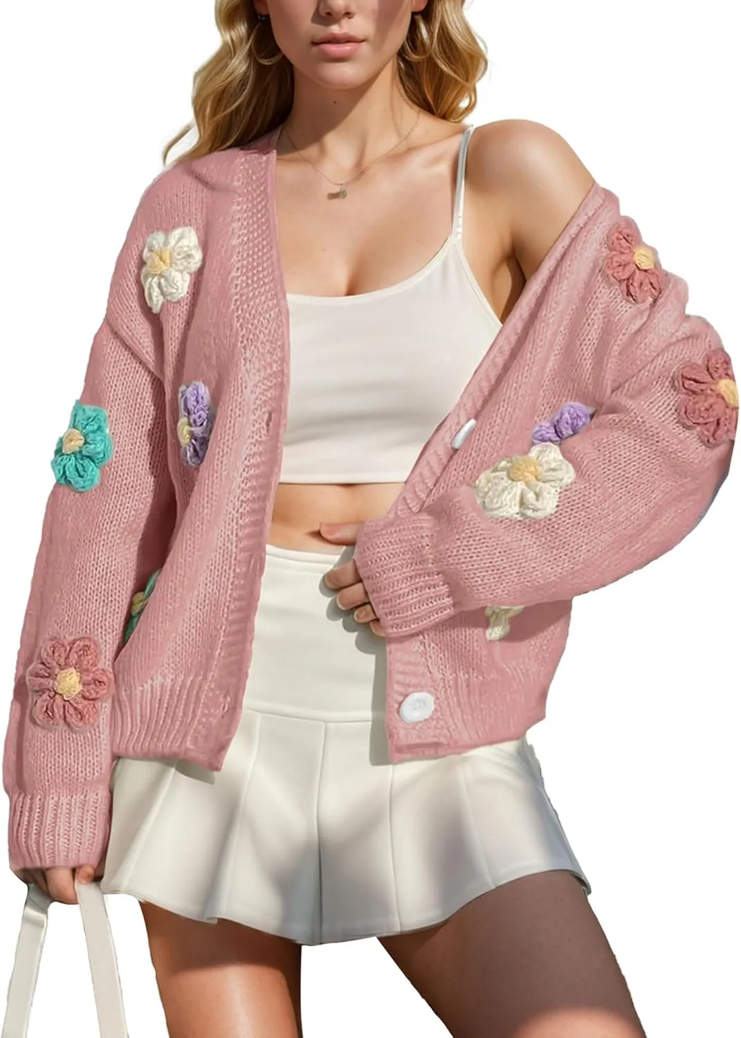 FindThy Womens Cute Floral Print Cardigan Long Sleeve Button Up Cardigans Sweaters