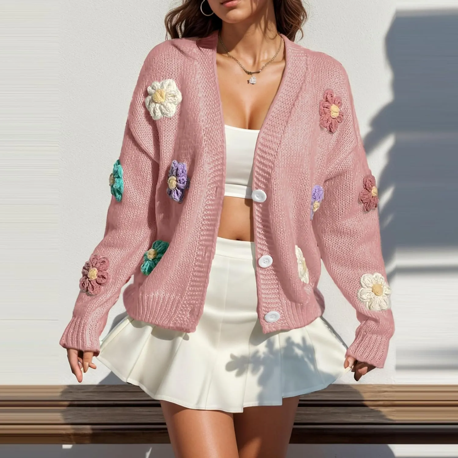 FindThy Womens Cute Floral Print Cardigan Long Sleeve Button Up Cardigans Sweaters