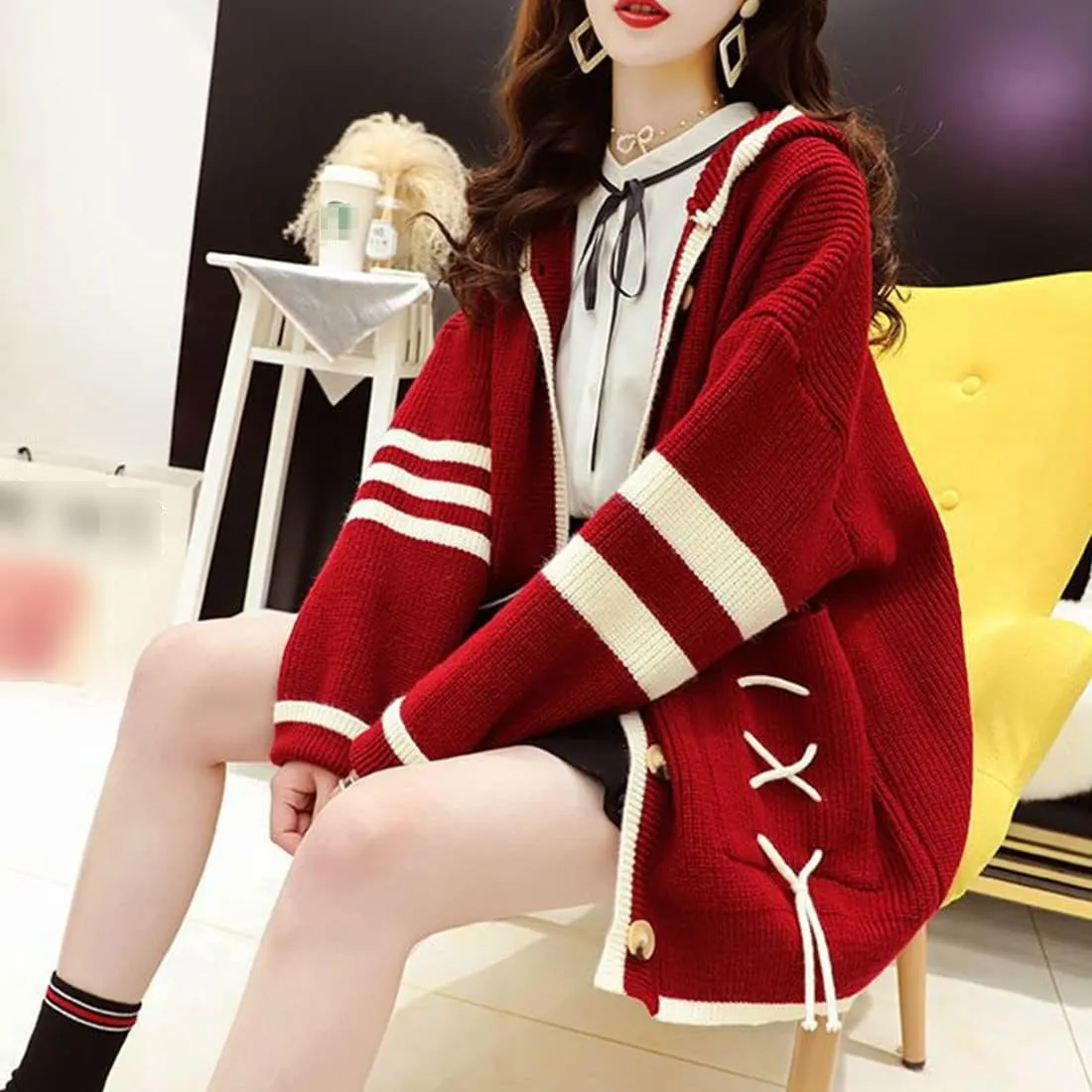 FindThy Womens Kawaii Color Block Cardigan Casual Button Up Long Sleeve Cute Sweater Cardigans