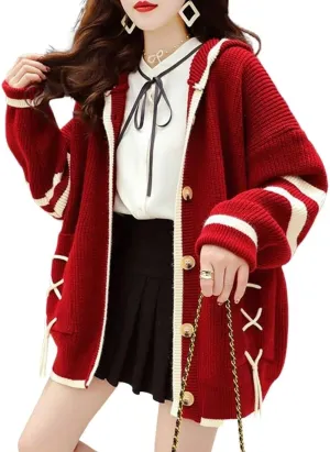 FindThy Womens Kawaii Color Block Cardigan Casual Button Up Long Sleeve Cute Sweater Cardigans