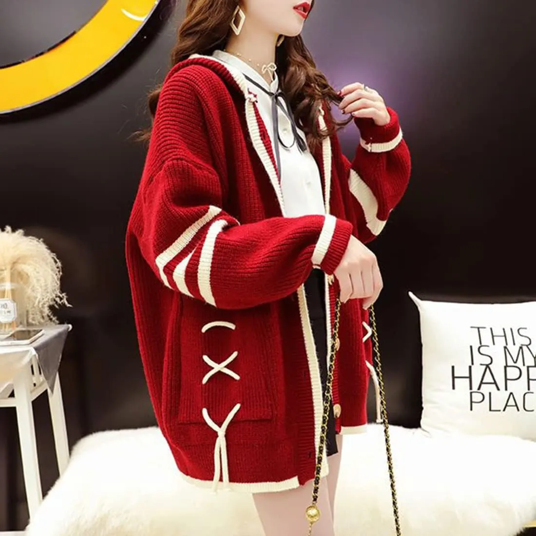 FindThy Womens Kawaii Color Block Cardigan Casual Button Up Long Sleeve Cute Sweater Cardigans