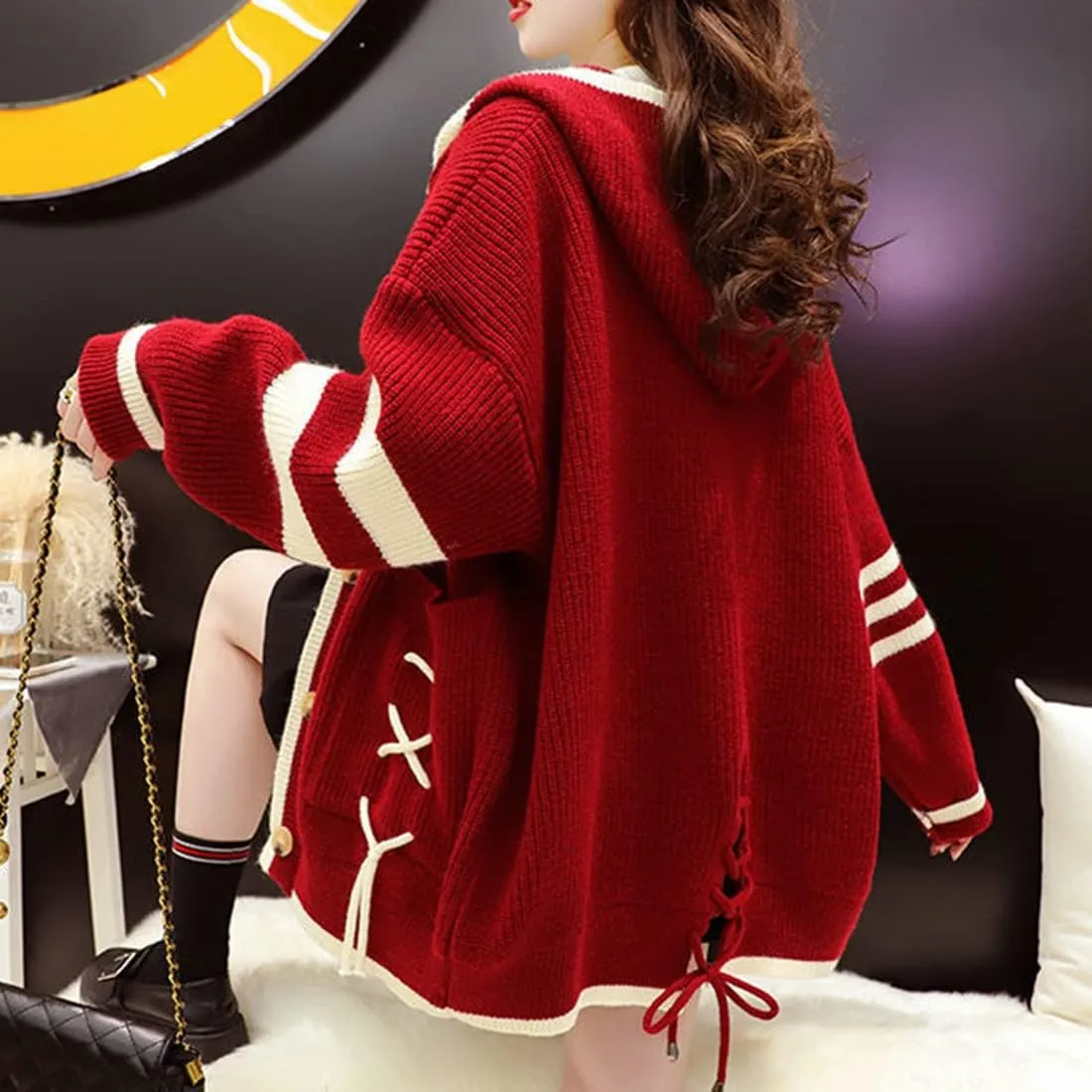 FindThy Womens Kawaii Color Block Cardigan Casual Button Up Long Sleeve Cute Sweater Cardigans
