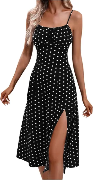 Floral Print Dresses for Women Boho Dress Short Sleeve Square Neck Split Midi Dresses Spaghetti Strap Dresses 2025