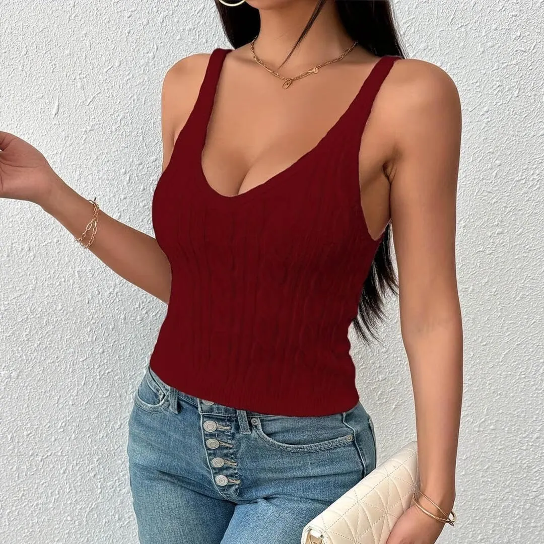 FMCHICO Womens V Neck Basic Tank Tops Workout Summer Ribbed Camisole Slim Fit Sleeveless Tops