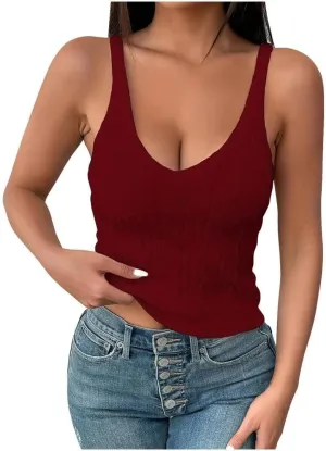 FMCHICO Womens V Neck Basic Tank Tops Workout Summer Ribbed Camisole Slim Fit Sleeveless Tops