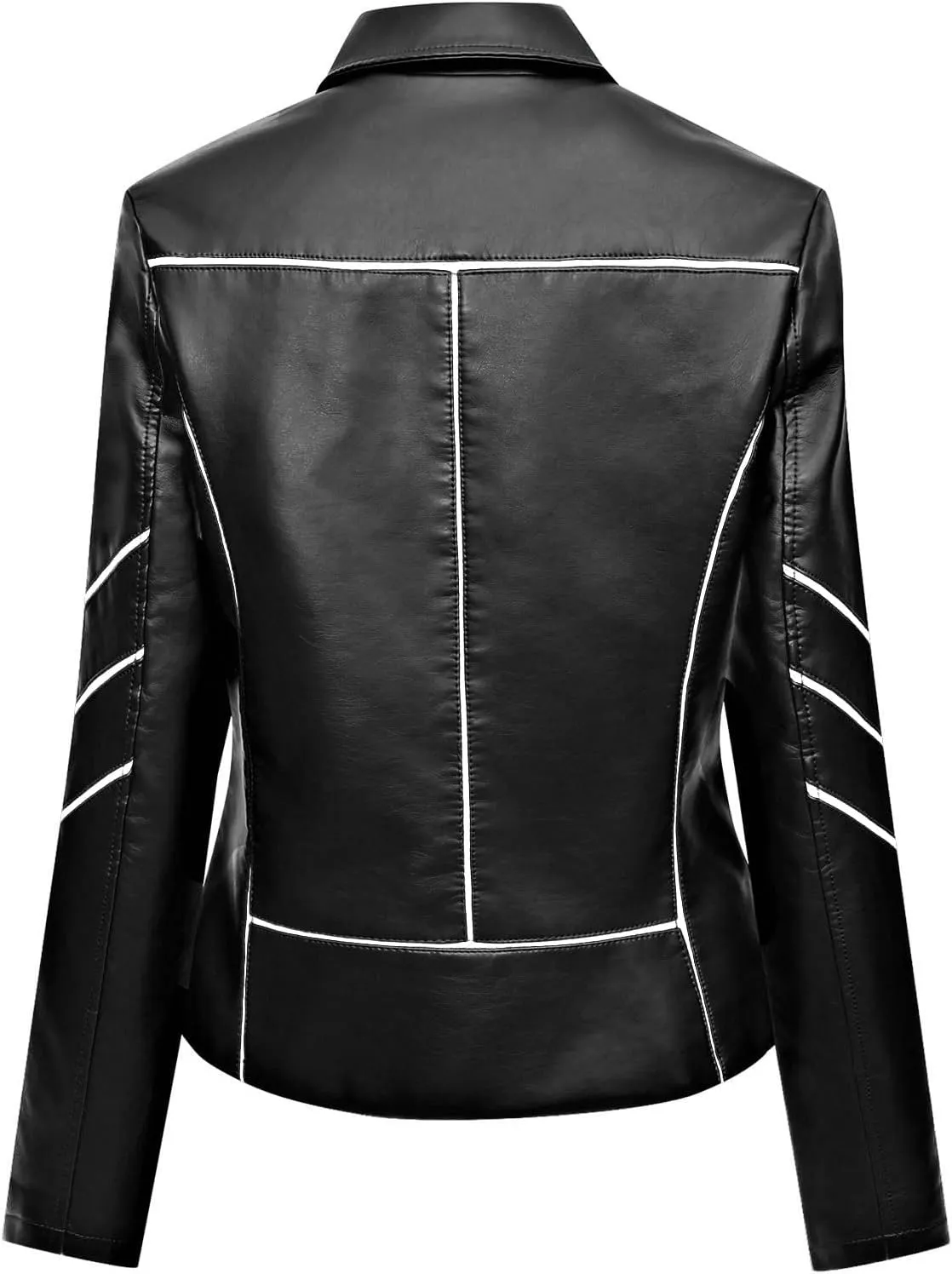 FMCHICO Women's Zipped Notch Collar Moto Biker Jacket Casual Short Coat Outwear