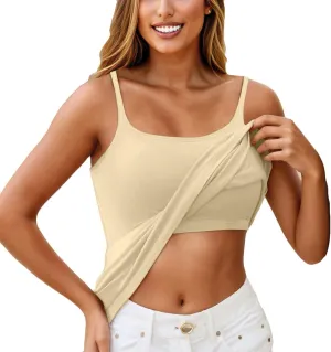 FQZWONG Womens Tank Tops with Built in Bra Adjustable Spaghetti Strap Camisole Plus Size Sleeveless Layer Padded Undershirts