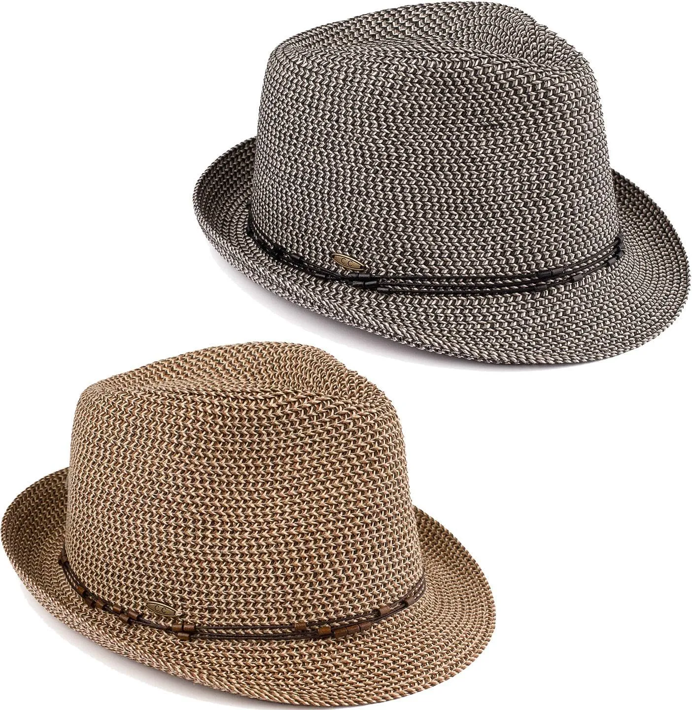 Funky Junque Women's Straw Fedora Sun Hat - UPF 50  Protection, Short Brim, Stylish Woven Pattern