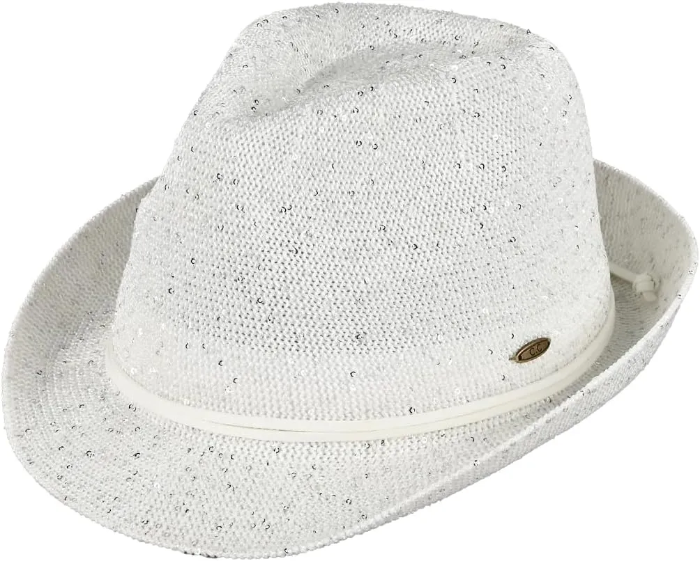 Funky Junque Women's Straw Fedora Sun Hat - UPF 50  Protection, Short Brim, Stylish Woven Pattern