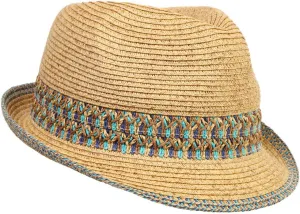 Funky Junque Women's Straw Fedora Sun Hat - UPF 50  Protection, Short Brim, Stylish Woven Pattern