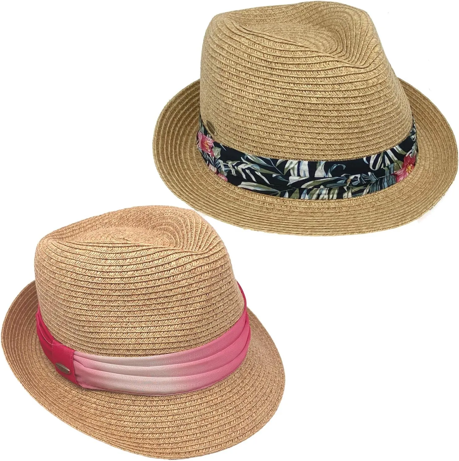 Funky Junque Women's Straw Fedora Sun Hat - UPF 50  Protection, Short Brim, Stylish Woven Pattern