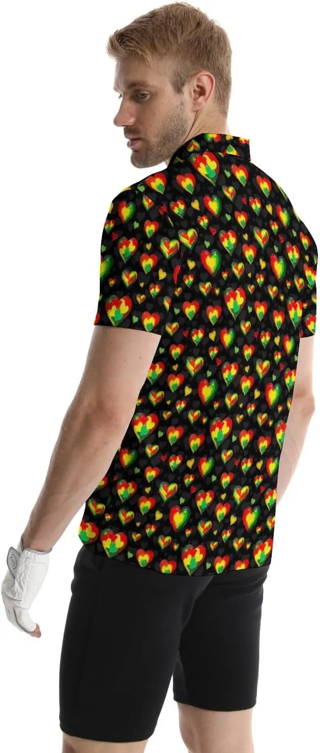 Golf Polo Shirts for Men Funny Print Quick Dry Short Sleeve Performance Golf Shirts Moisture Wicking Polo Shirts