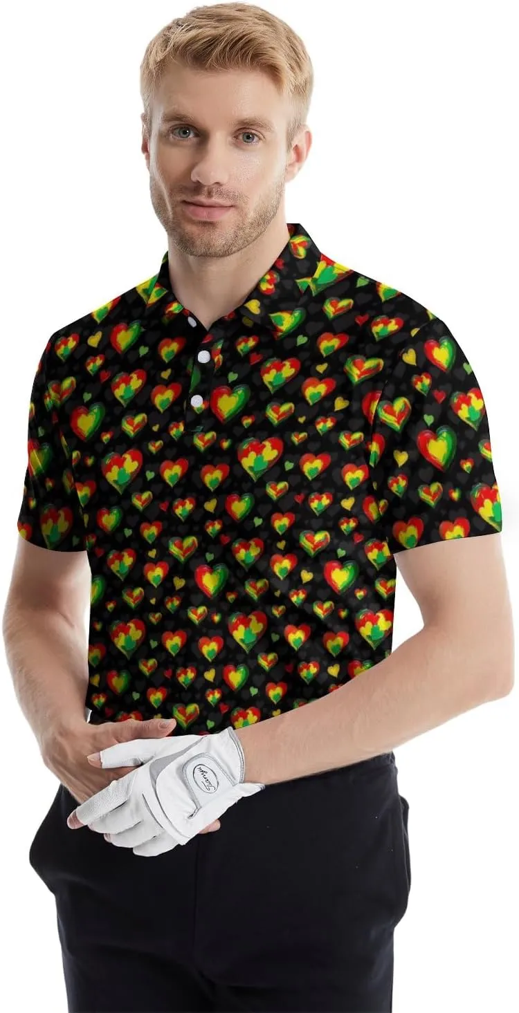 Golf Polo Shirts for Men Funny Print Quick Dry Short Sleeve Performance Golf Shirts Moisture Wicking Polo Shirts