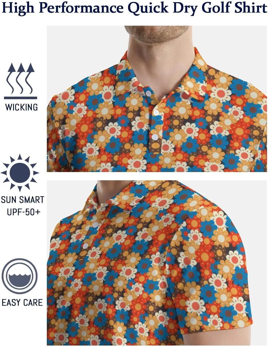 Golf Polo Shirts for Men Funny Print Quick Dry Short Sleeve Performance Golf Shirts Moisture Wicking Polo Shirts