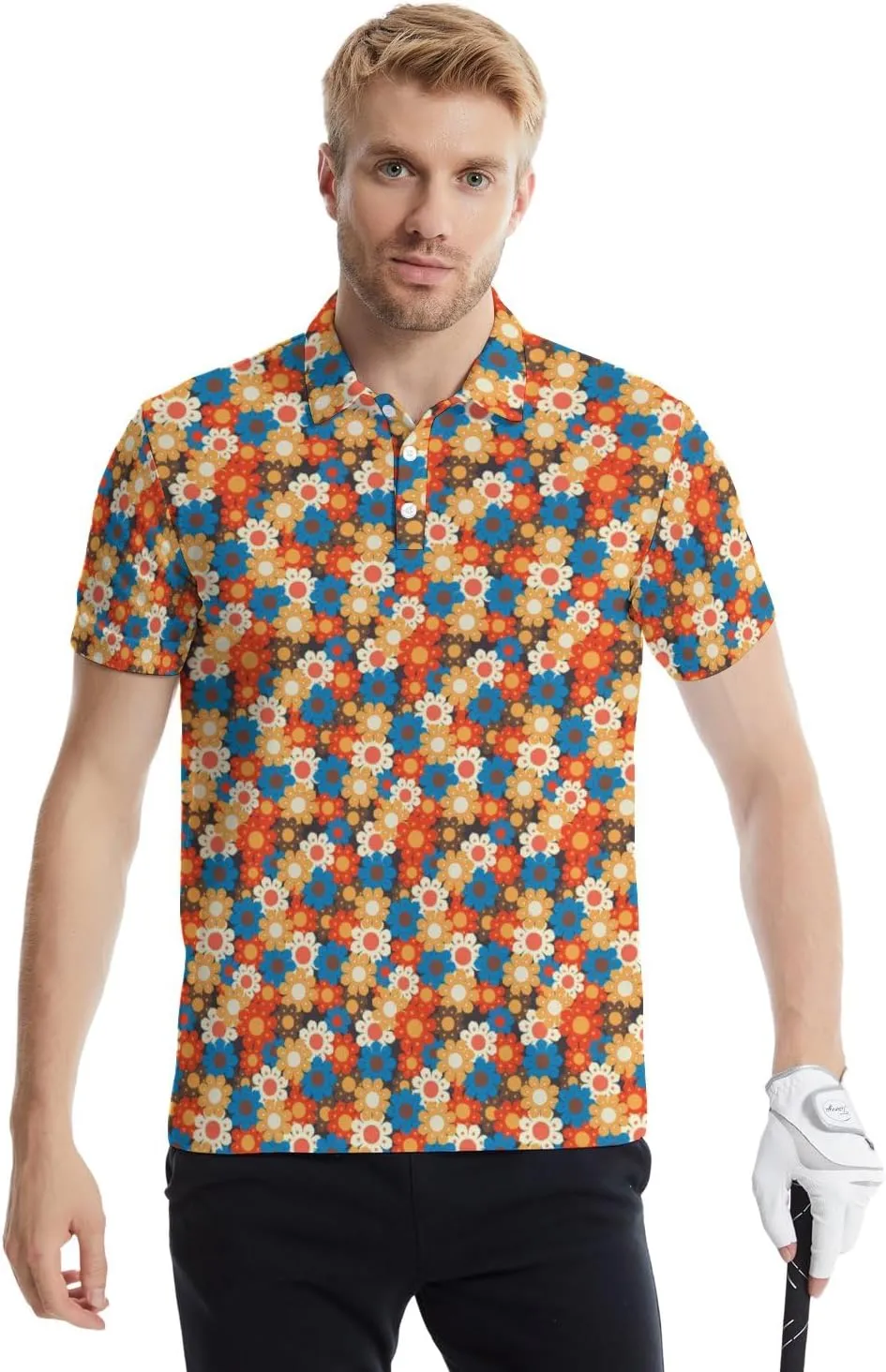 Golf Polo Shirts for Men Funny Print Quick Dry Short Sleeve Performance Golf Shirts Moisture Wicking Polo Shirts