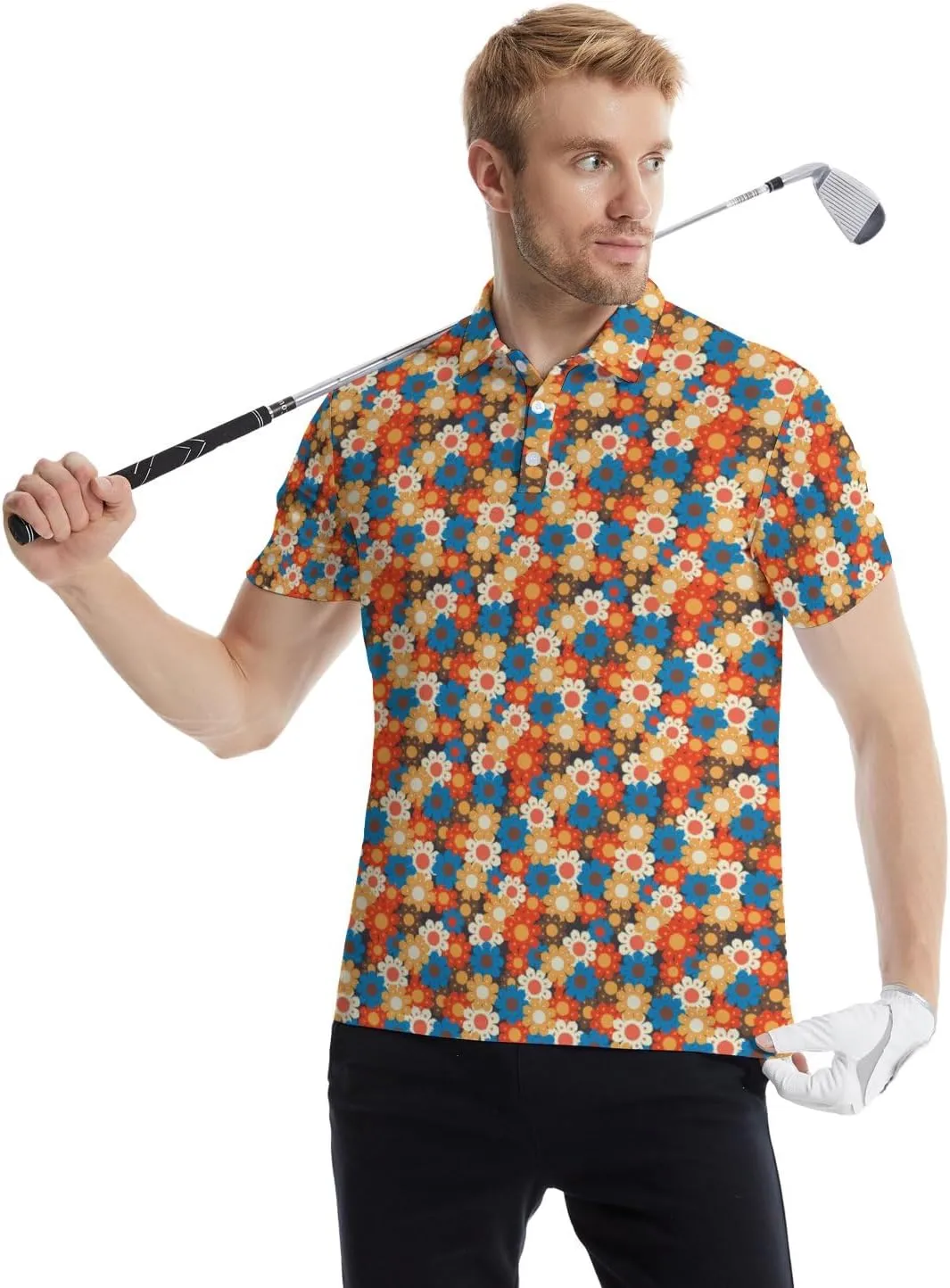 Golf Polo Shirts for Men Funny Print Quick Dry Short Sleeve Performance Golf Shirts Moisture Wicking Polo Shirts