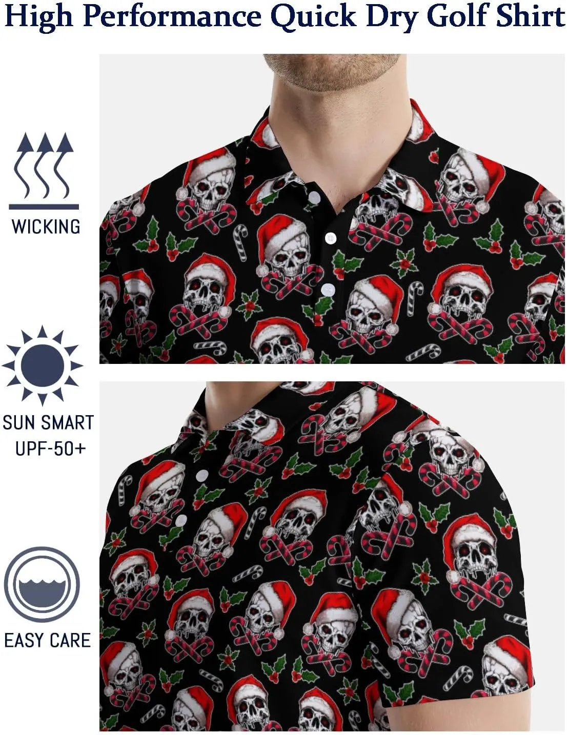 Golf Polo Shirts for Men Funny Print Quick Dry Short Sleeve Performance Golf Shirts Moisture Wicking Polo Shirts