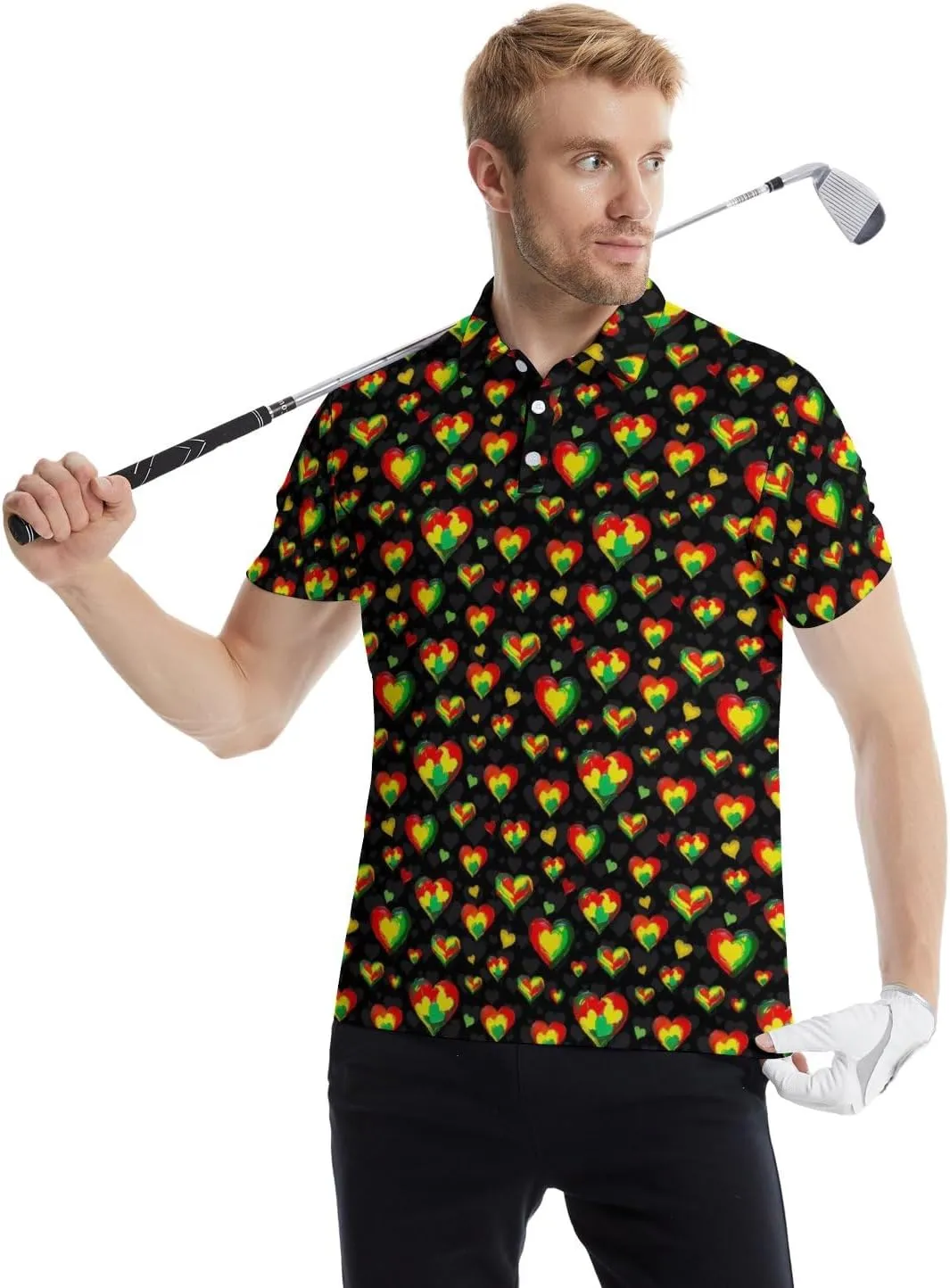 Golf Polo Shirts for Men Funny Print Quick Dry Short Sleeve Performance Golf Shirts Moisture Wicking Polo Shirts