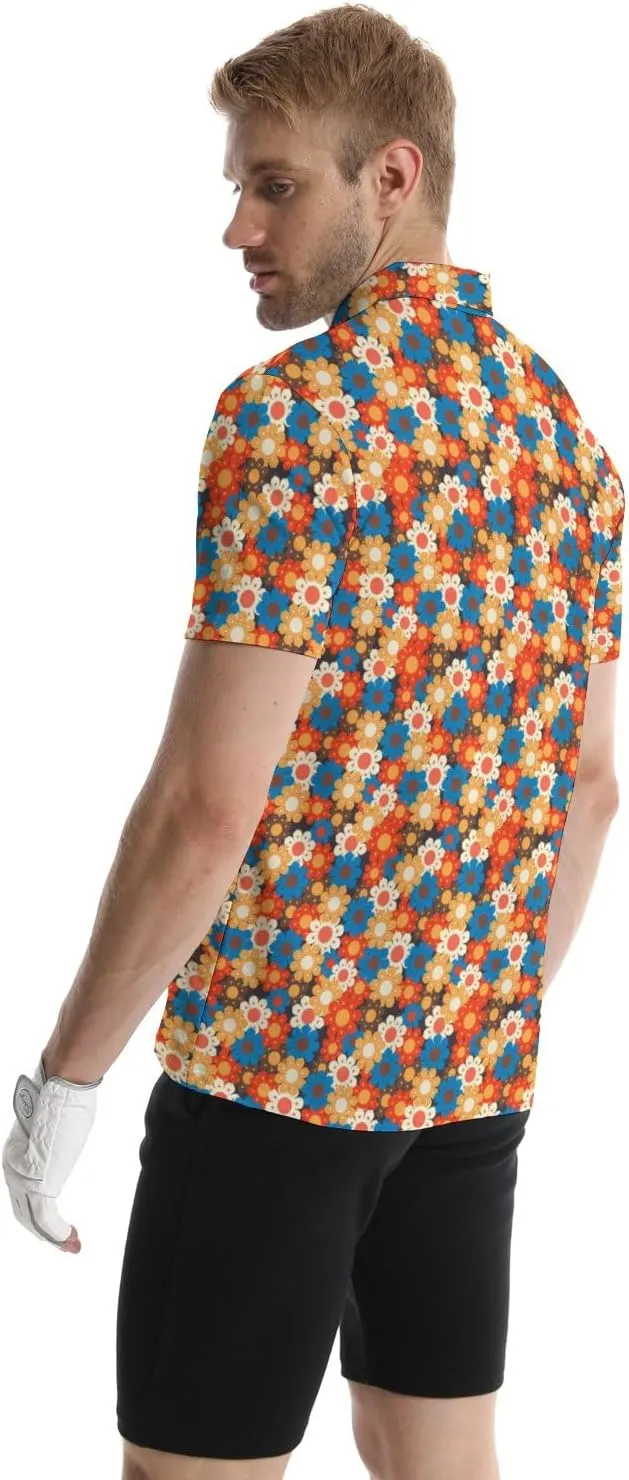 Golf Polo Shirts for Men Funny Print Quick Dry Short Sleeve Performance Golf Shirts Moisture Wicking Polo Shirts