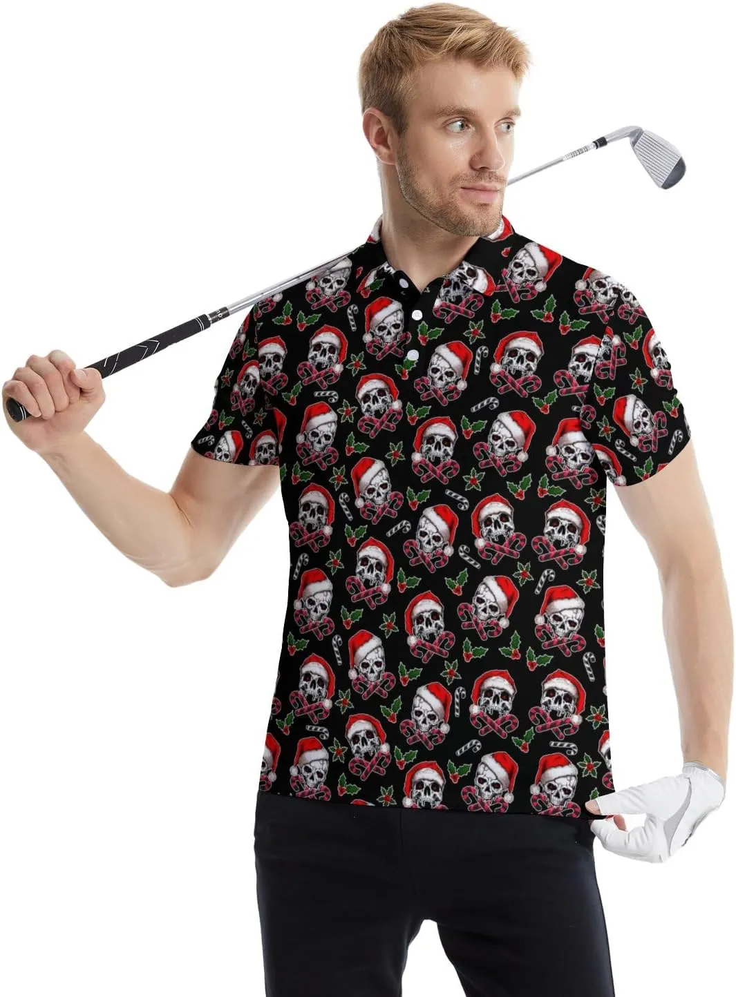 Golf Polo Shirts for Men Funny Print Quick Dry Short Sleeve Performance Golf Shirts Moisture Wicking Polo Shirts